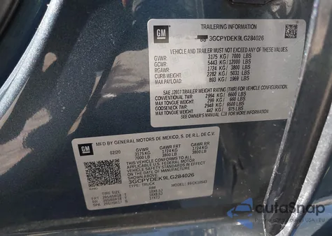 2020 Chevrolet Silverado 1500 4Wd Short Bed Lt from USA, damaged, VIN 3GCPYDEK9LG284026